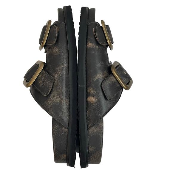 Steve Madden Women's Cape Sandal Distressed Flats Slides Buckle sz 10 Dark Brown - Picture 3 of 12